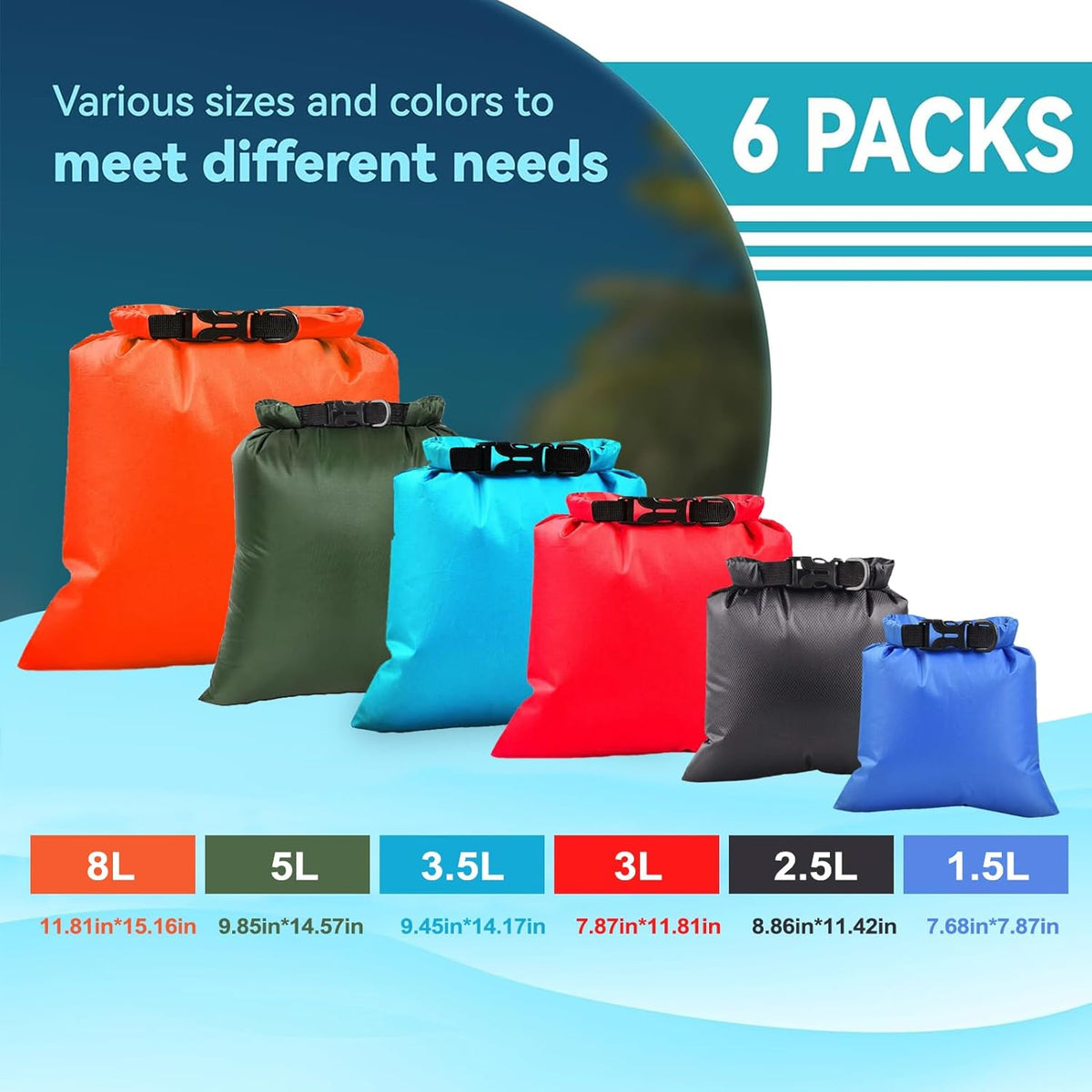 Dry Bags Waterproof, Lightweight Dry Bags for Kayaking Waterproof，Outdoor Waterproof Bag for Kayaking Hiking Boating Camping
