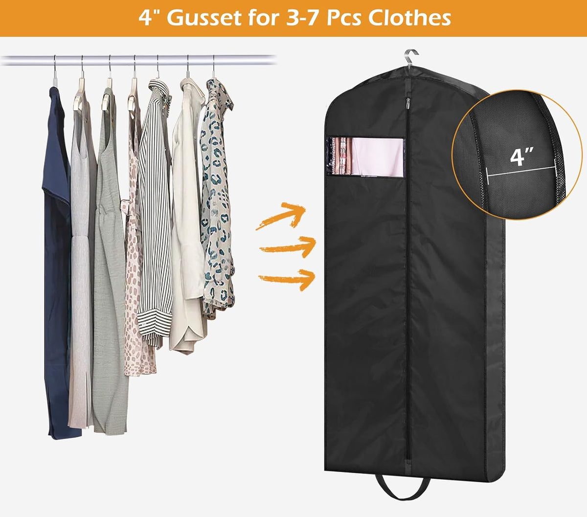 MISSLO 65" Long Garment Bags for Travel Dress Bags for Hanging Clothes 2 Packs Wedding Dress Cover Waterproof Clothes Protector for Closet Storage for Gowns, Tuxedos, Coats, Black