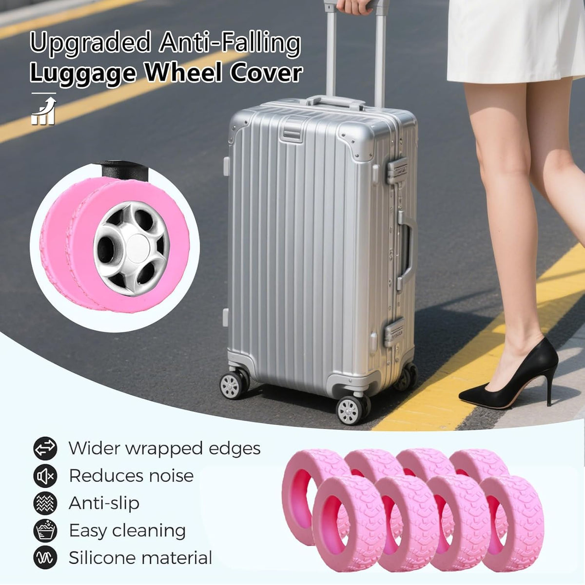 16-Pack Luggage Wheel Covers, Luggage Wheel Protector Covers for 2-2.4 inches Wheels Suitcases，Anti-Scratch & Noise Reduction Design, Silicone MaterialDurable Travel Case Accessories.