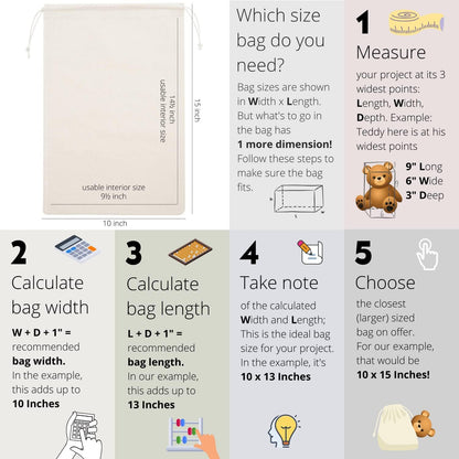 DR 100% Cotton Muslin Drawstring Bags (10x15 Inch - 12-Pack) Large Natural Unbleached Beige Fabric Storage Pouches for Clothes Produce Bulk Items Laundry Travel Gifts