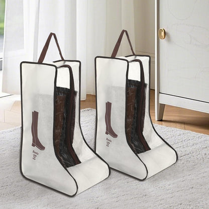 2 Pcs Tall Boot Bags for Cowboy Boots, Visualization Boot Storage Bag, Waterproof, Dustproof, Portable, Suitable for Travel and Daily Use, Foldable, Leather Shoes, Sports Shoes Storage (Cream White)