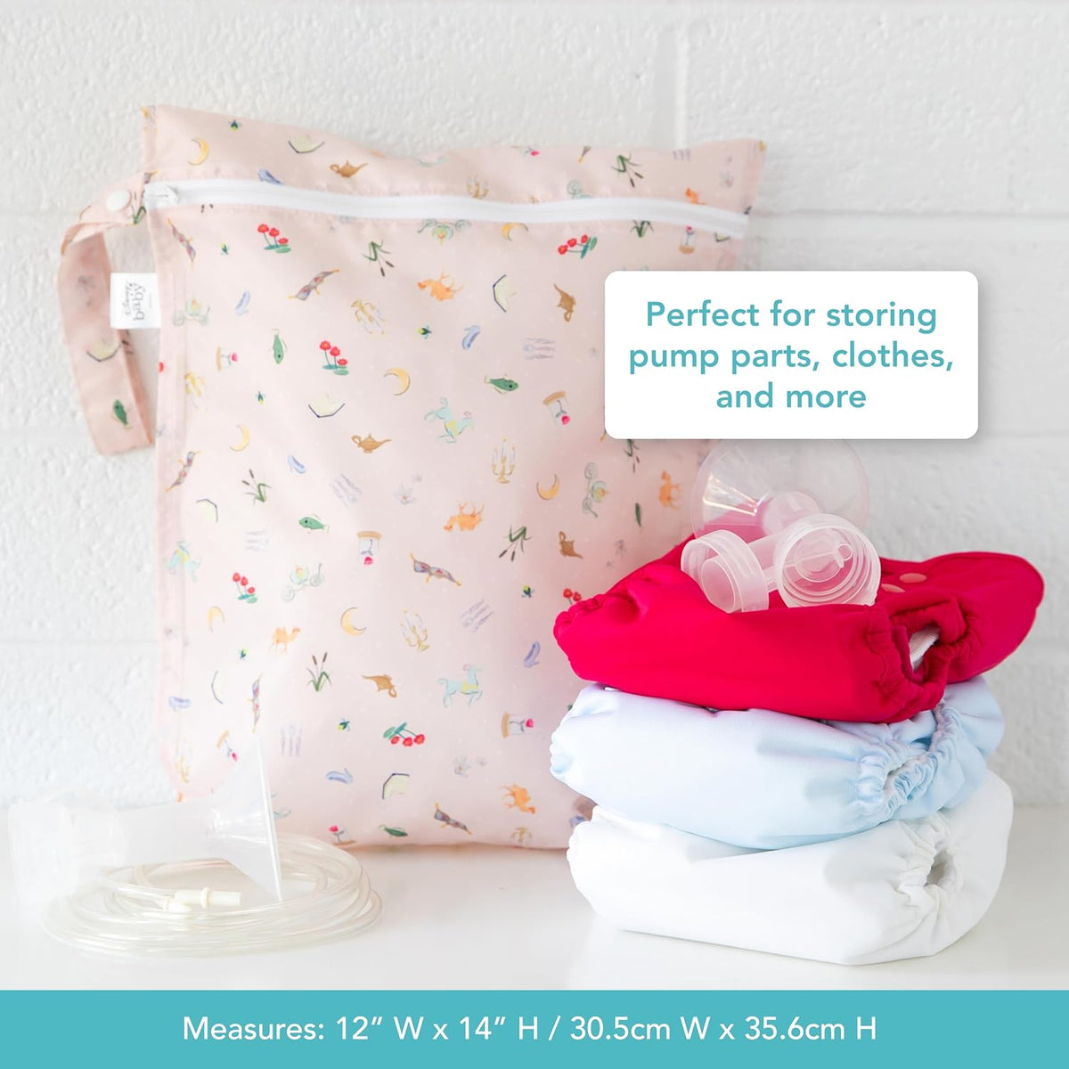 Bumkins Waterproof Wet Bag for Baby, Travel, Swim Suit, Cloth Diapers, Pump Parts, Pool, Beach, Gym Clothes, Toiletry, Hook to Stroller, Daycare, Zipper Reusable Wetdry Packing Pouch, Jungle