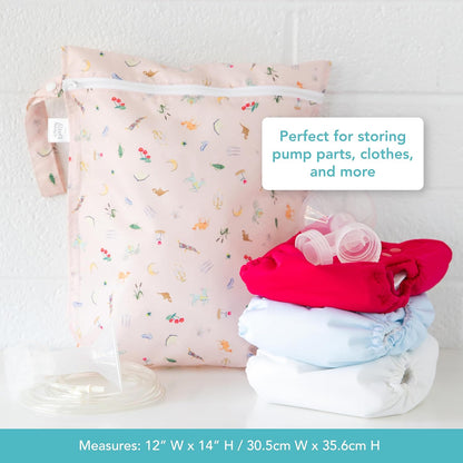 Bumkins Waterproof Wet Bag for Baby, Travel, Swim Suit, Cloth Diapers, Pump Parts, Pool, Beach, Gym Clothes, Toiletry, Hook to Stroller, Daycare, Zipper Reusable Wetdry Packing Pouch, Jungle