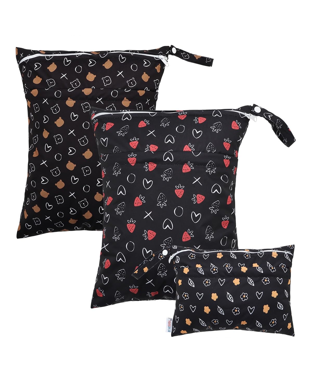 ALVA ALVABABY 3pcs Baby Cloth Diaper Wet/Dry Bags|Waterproof Reusable with Two Pockets|Travel, Beach, Pool, Daycare, Soiled Baby Items,Yoga,Gym Bag for Swimsuits or Wet Clothes 3L-ZM09 - Colors A