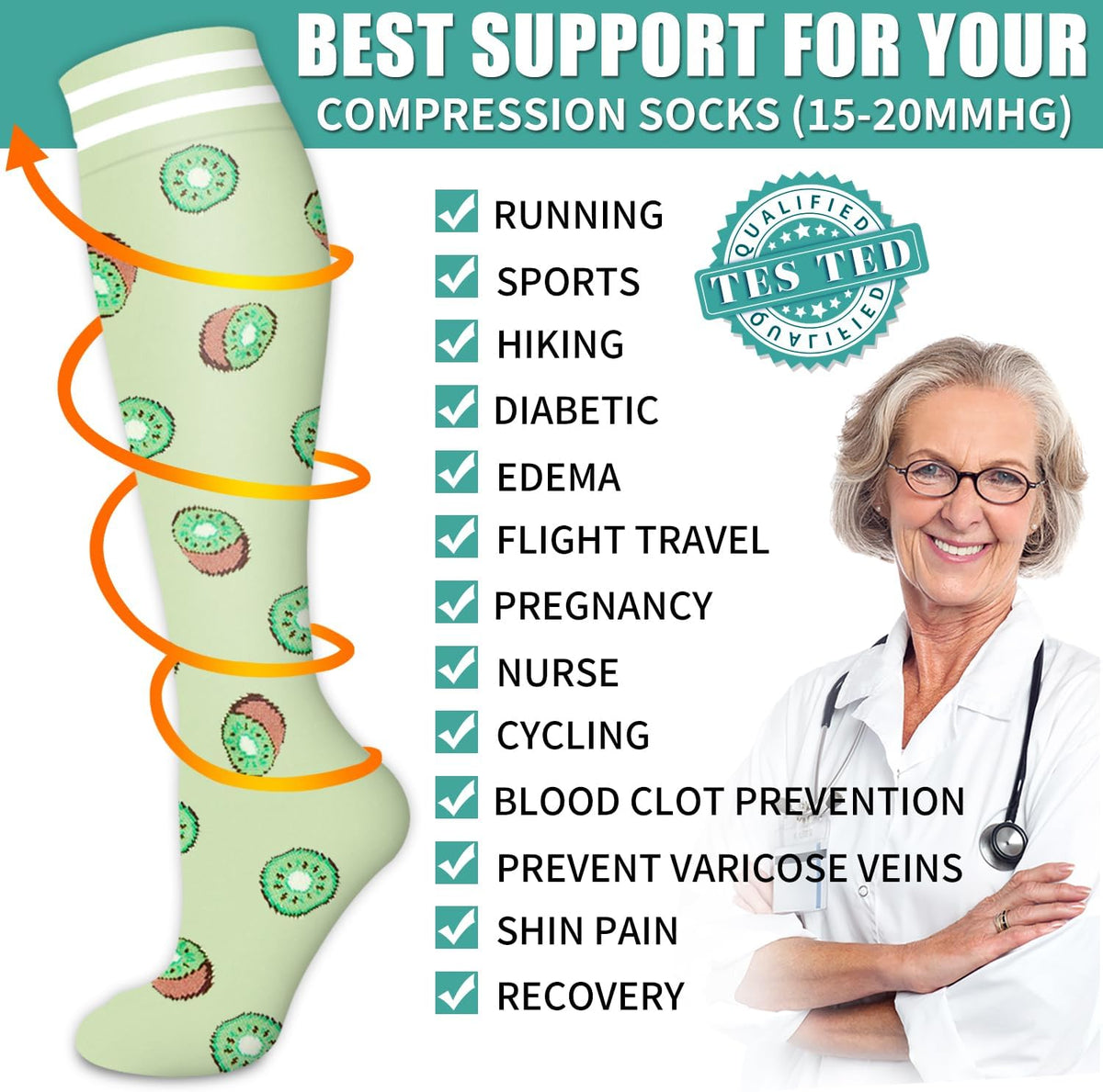 Laite Hebe 3 Pack Medical Compression Sock-Compression Sock For Women and Men Circulation -Best for Running,Nursing,Athletic Sports