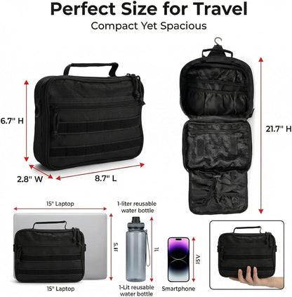 Mens Toiletry Travel Bag, Tactical Toiletry Bag for Men, Bathroom Dopp Kit Hanging Travel Toiletry Bag for Men Shaving Hygiene Bag Travel Toiletry Organizer Short Trips Bag, Brown