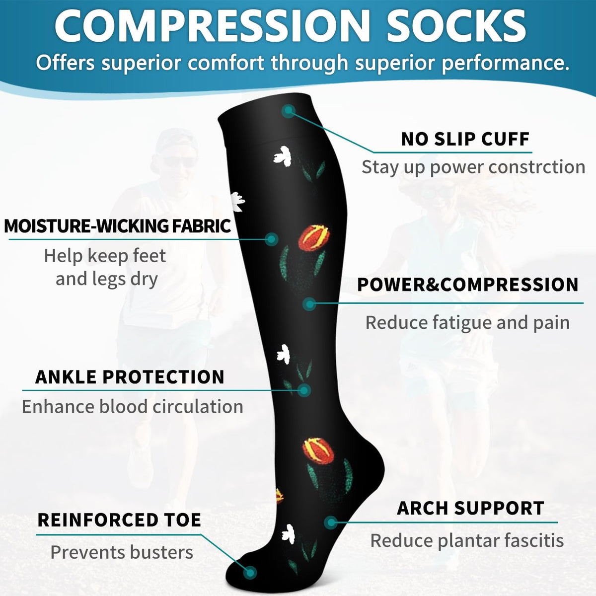 6 Pack Copper Compression Socks for Women and Men Circulation-Best Support for Medical,Running,Nursing,Athletic - Colors B