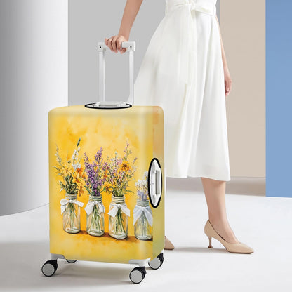 All Over Daisy Print Luggage Cover – Blue Suitcase Protector with White Floral Pattern, Washable Stretch Travel Case for 32-34 Inch Luggage,XL