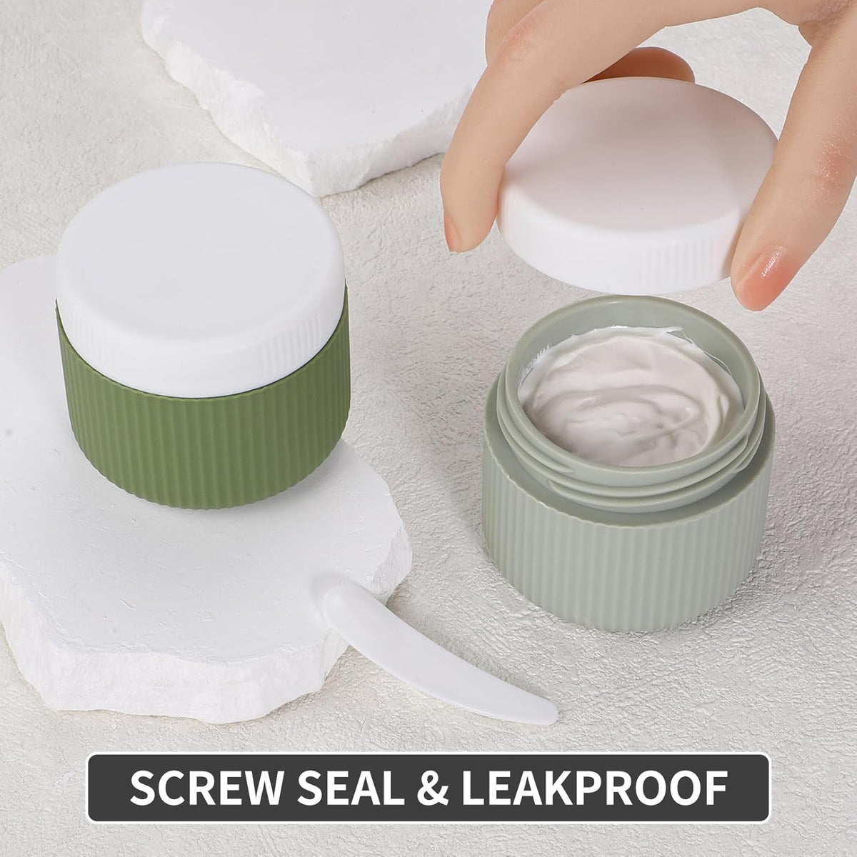 ME.FAN Travel Containers for Toiletries, TSA Approved 1.5 oz Silicone Cream Jars, Leak-proof Journey Containers, Trip Accessories with Lid for Cosmetic Face Hand 4 Pack White Lid - Morandi