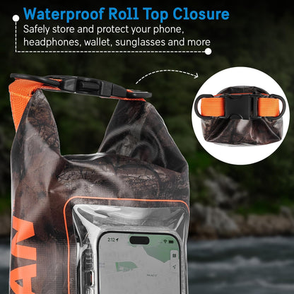 Pelican Marine IP68 Waterproof Dry Bag 2L - Roll Top Waterproof Backpack w/Phone Case/Pouch - Boating & Kayak Accessories - Essentials for Camping Swimming Beach Fishing Rafting Travel - Black/Yellow