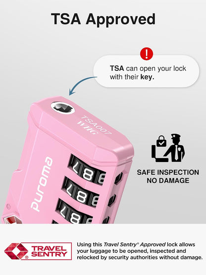 Puroma TSA Approved Luggage Locks, 2 Pack 4 Digit Resettable Travel Combination Code Lock with Zinc Alloy Body for Suitcase, Backpack, Laptop Bag, Gym Locker, Toolbox (Orange)
