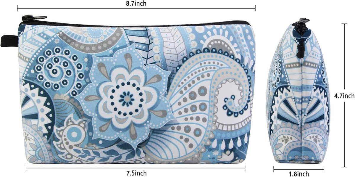 MAGEFY Small Makeup Bag, Portable Travel Cosmetic Bag Zipper Pouch Waterproof Makeup Pouch Multifunctional Small Bag for Women (1 pack, dark blue flower 0179)
