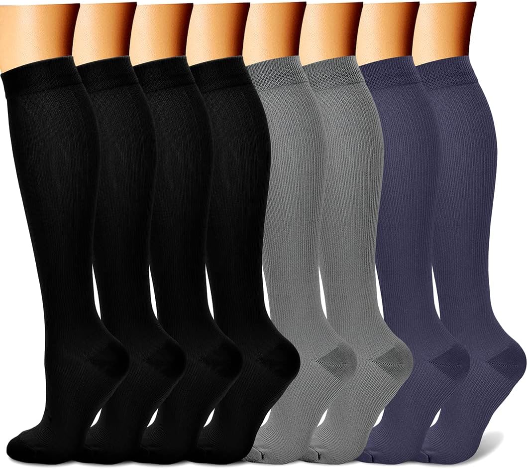 CHARMKING Compression Socks for Women & Men Circulation (8 Pairs) 15-20 mmHg Best Calf Socks Support for Athletic Cycling - Colors B