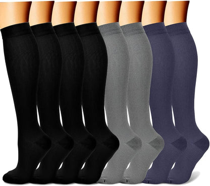 CHARMKING Compression Socks for Women & Men Circulation (8 Pairs) 15-20 mmHg Best Calf Socks Support for Athletic Cycling - Colors B