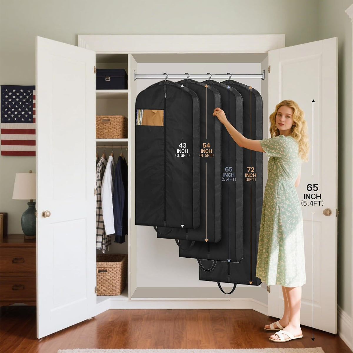 MISSLO 65" Long Garment Bags for Travel Dress Bags for Hanging Clothes 2 Packs Wedding Dress Cover Waterproof Clothes Protector for Closet Storage for Gowns, Tuxedos, Coats, Black
