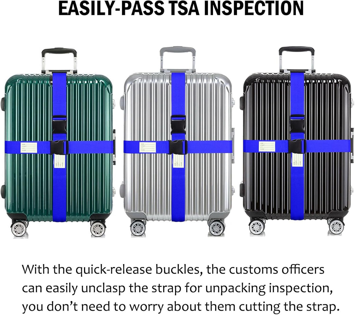 Ultra Long Heavy Duty Luggage Straps for Suitcases/Uprights/Duffels/Bags, 79" Adjustable Travel Packing Belts for Cargo Safety, Sturdy Baggage Strap Belts Multi-Pack