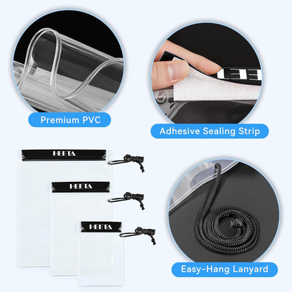HEETA 5-Pack Clear Waterproof Dry Bag Pouch, Water Tight Cases Dry Bags Document Holder for Camera Mobile Phone Maps, Kayaking Boating