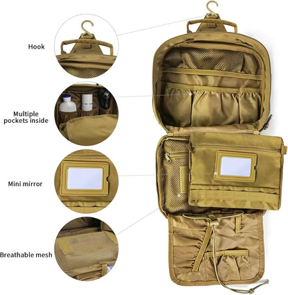 SUNRISING Tactical Toiletry Bag for Men, Hanging Travel Toiletry Organizer Dopp Kit, Shaving Hygiene Toiletries Bag, Men's Toiletry Bag for Short Trips Camping - Green
