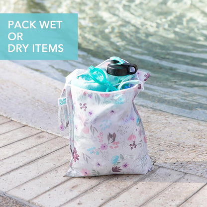 Bumkins Waterproof Wet Bag for Baby, Travel, Swim Suit, Cloth Diapers, Pump Parts, Pool, Beach, Gym Clothes, Toiletry, Hook to Stroller, Daycare, Zipper Reusable Wetdry Packing Pouch, Jungle