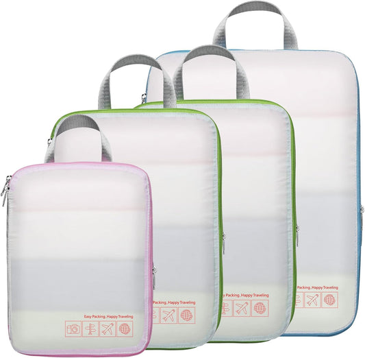Cambond Compression Packing Cubes for Travel - Lightweight Expandable Travel Bags Luggage Organizers Travel Essentials Compression Cubes for Travel Space Saver for Carry on Suitcases Organizer - Colors B