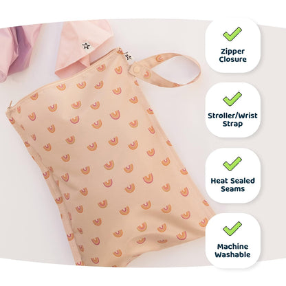 Tiny Twinkle Mess Proof Wet Bags | Reusable Waterproof Wet Bags for Swimsuits | Baby Clothes | Travel & Diaper Bag (Pink, Brown Checkers) - Colors B