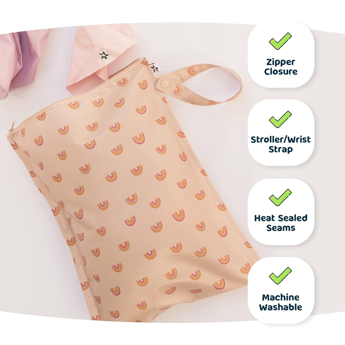 Tiny Twinkle Mess Proof Wet Bags | Reusable Waterproof Wet Bags for Swimsuits | Baby Clothes | Travel & Diaper Bag (Black, Green Checkers) - Colors B