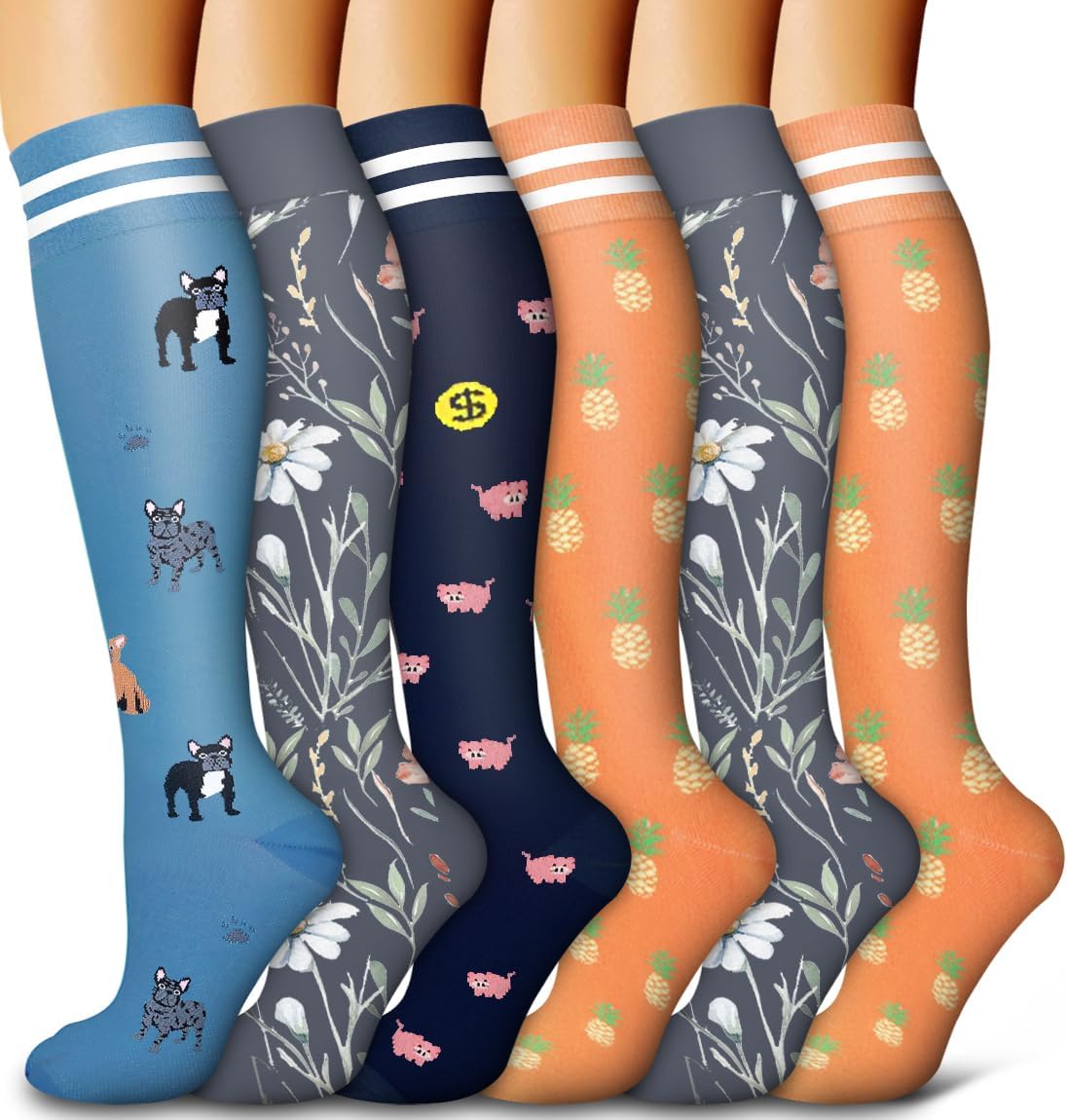 6 Pack Copper Compression Socks for Women and Men Circulation-Best Support for Medical,Running,Nursing,Athletic - Colors B