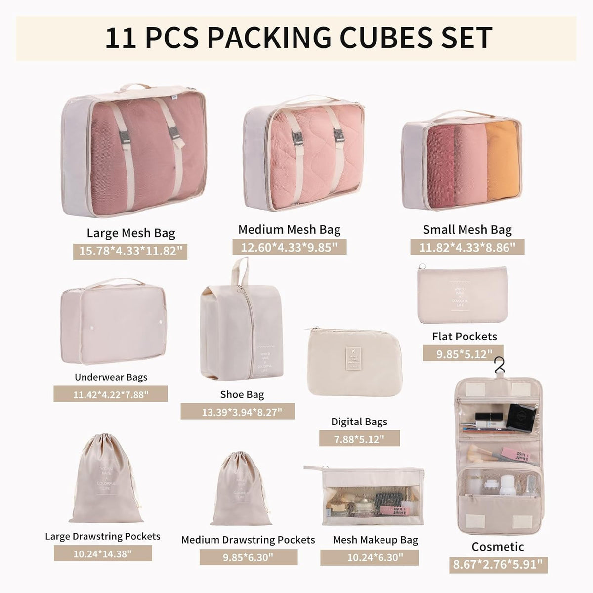 Packing Cubes for Travel Essentials, Suitcase Organizer Bags for Airplane Road Trip Camp - Black