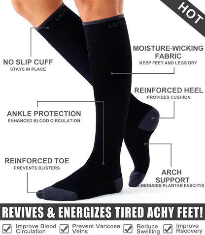 Laite Hebe 3 Pack Medical Compression Sock-Compression Sock For Women and Men Circulation -Best for Running,Nursing,Athletic Sports