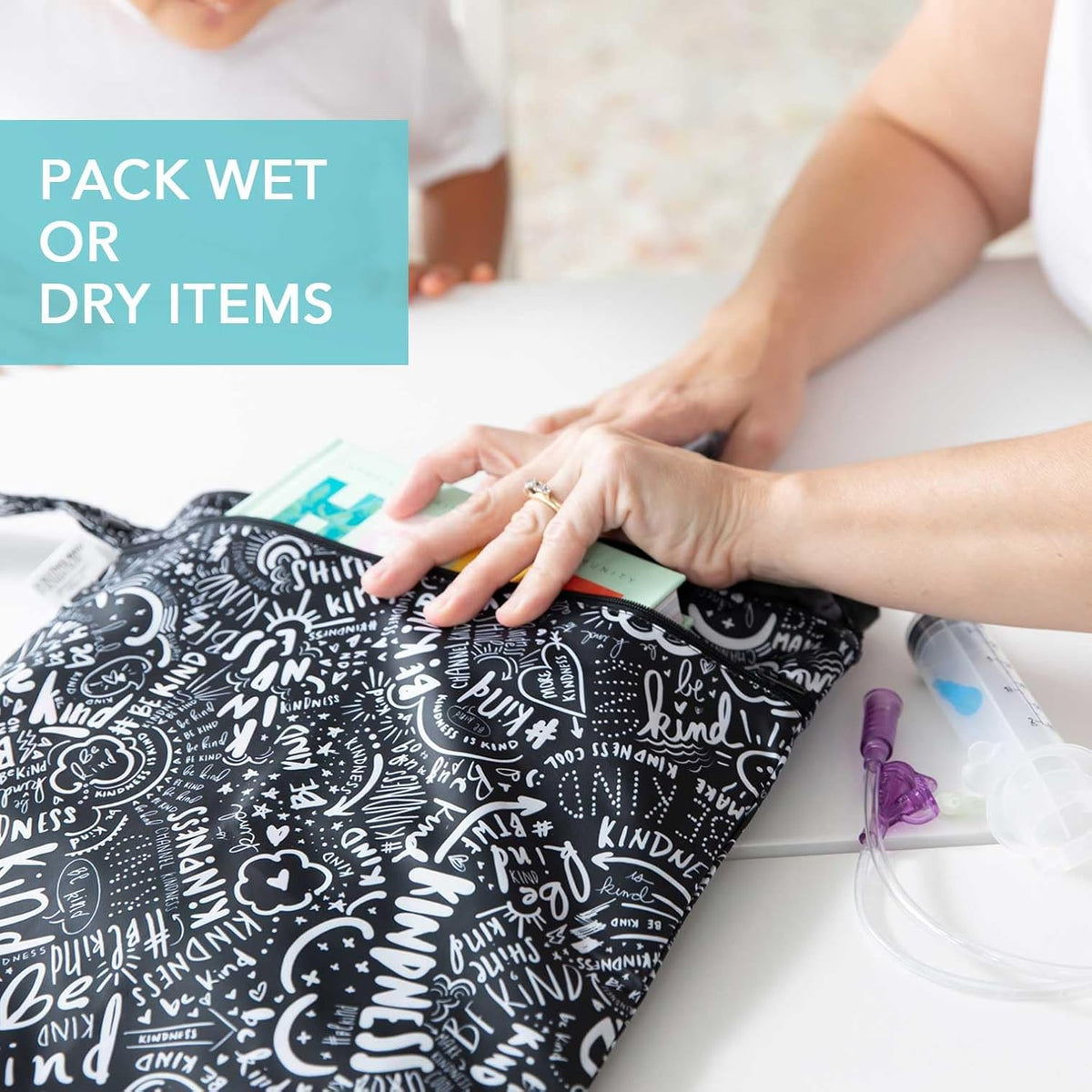 Bumkins Waterproof Wet Bag for Baby, Travel, Swim Suit, Cloth Diapers, Pump Parts, Pool, Beach, Gym Clothes, Toiletry, Hook to Stroller, Daycare, Zipper Reusable Wetdry Packing Pouch, Jungle