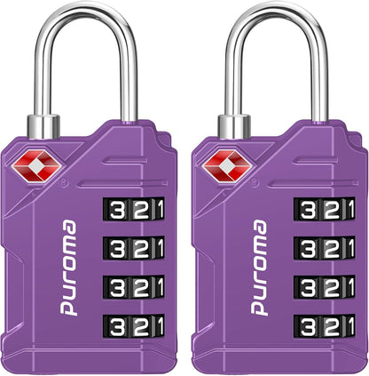 Puroma TSA Approved Luggage Locks, 2 Pack 4 Digit Resettable Travel Combination Code Lock with Zinc Alloy Body for Suitcase, Backpack, Laptop Bag, Gym Locker, Toolbox (Orange)