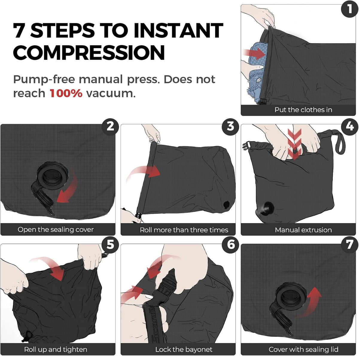 Travel Laundry Bag, Pump Free Vacuum Compression Dirty Clothes Bag Reusable Wet Dry Bags Large Capacity Space Saver Bags Camp Washable Clothes Organizer for Sports Dorm Laundromat (1 Pcs) (Black, M)
