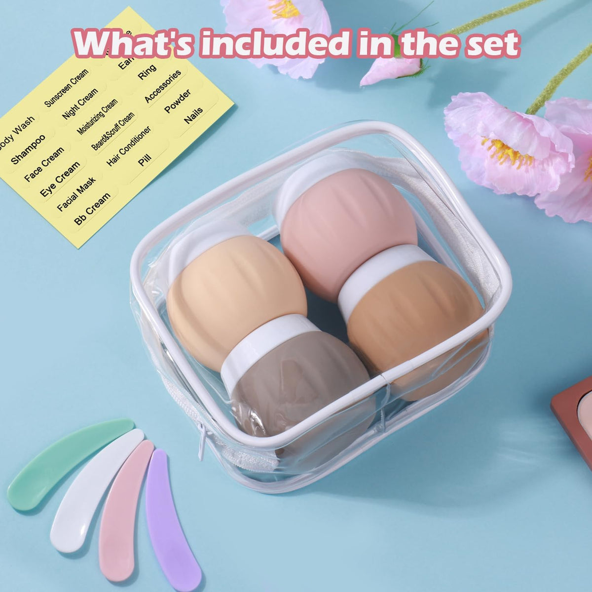 Travel Containers for Toiletries, GLAMFIELDS TSA Approved 1.7oz 50ml Travel Size Silicone Cream Jars BPA Free, Leak-proof Travel Essentials with Lid for Cosmetic Face Hand Body Cream Macaron (4 Pack)