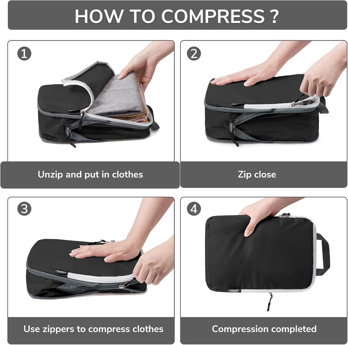 CherryNow Compression Packing Cubes, 7 Set Packing Cubes Compression, Travel Essentials, Travel Organizer for Shoes, Clothing, Grey