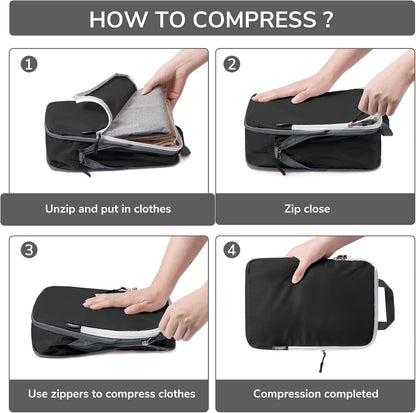 CherryNow Compression Packing Cubes, 7 Set Packing Cubes Compression, Travel Essentials, Travel Organizer for Shoes, Clothing, Grey