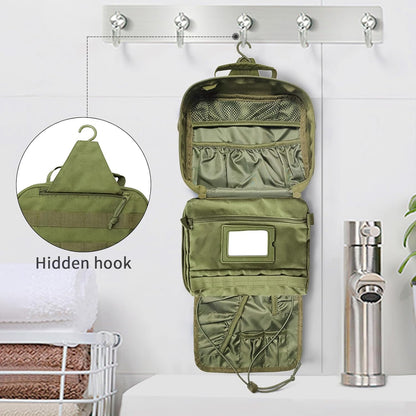 SUNRISING Tactical Toiletry Bag for Men, Hanging Travel Toiletry Organizer Dopp Kit, Shaving Hygiene Toiletries Bag, Men's Toiletry Bag for Short Trips Camping - Green