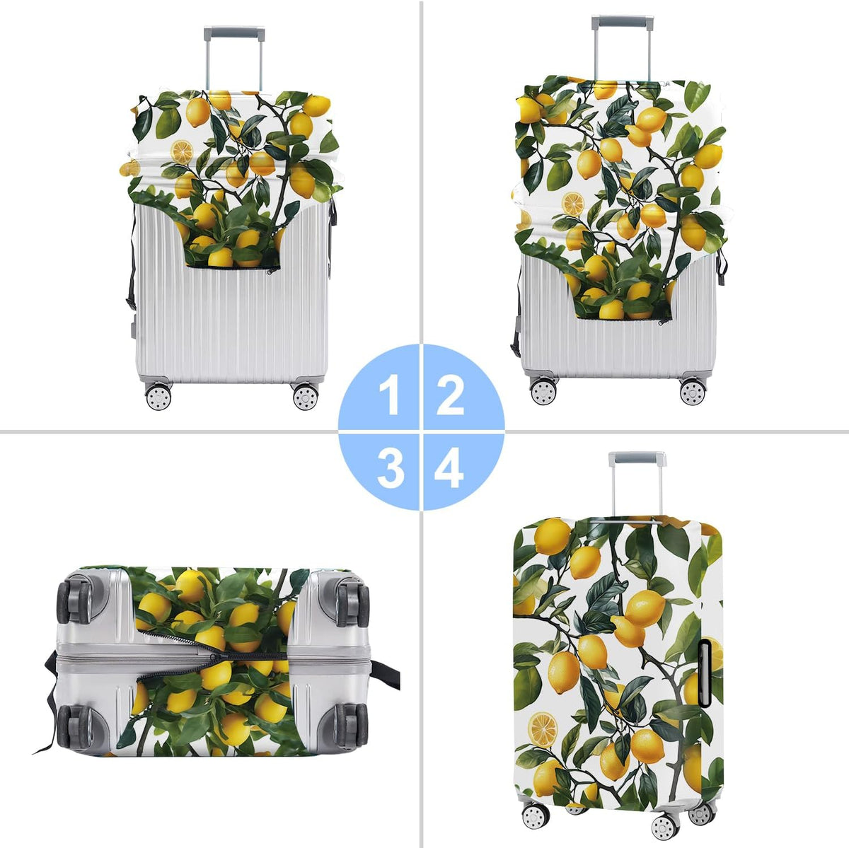 All Over Daisy Print Luggage Cover – Blue Suitcase Protector with White Floral Pattern, Washable Stretch Travel Case for 32-34 Inch Luggage,XL