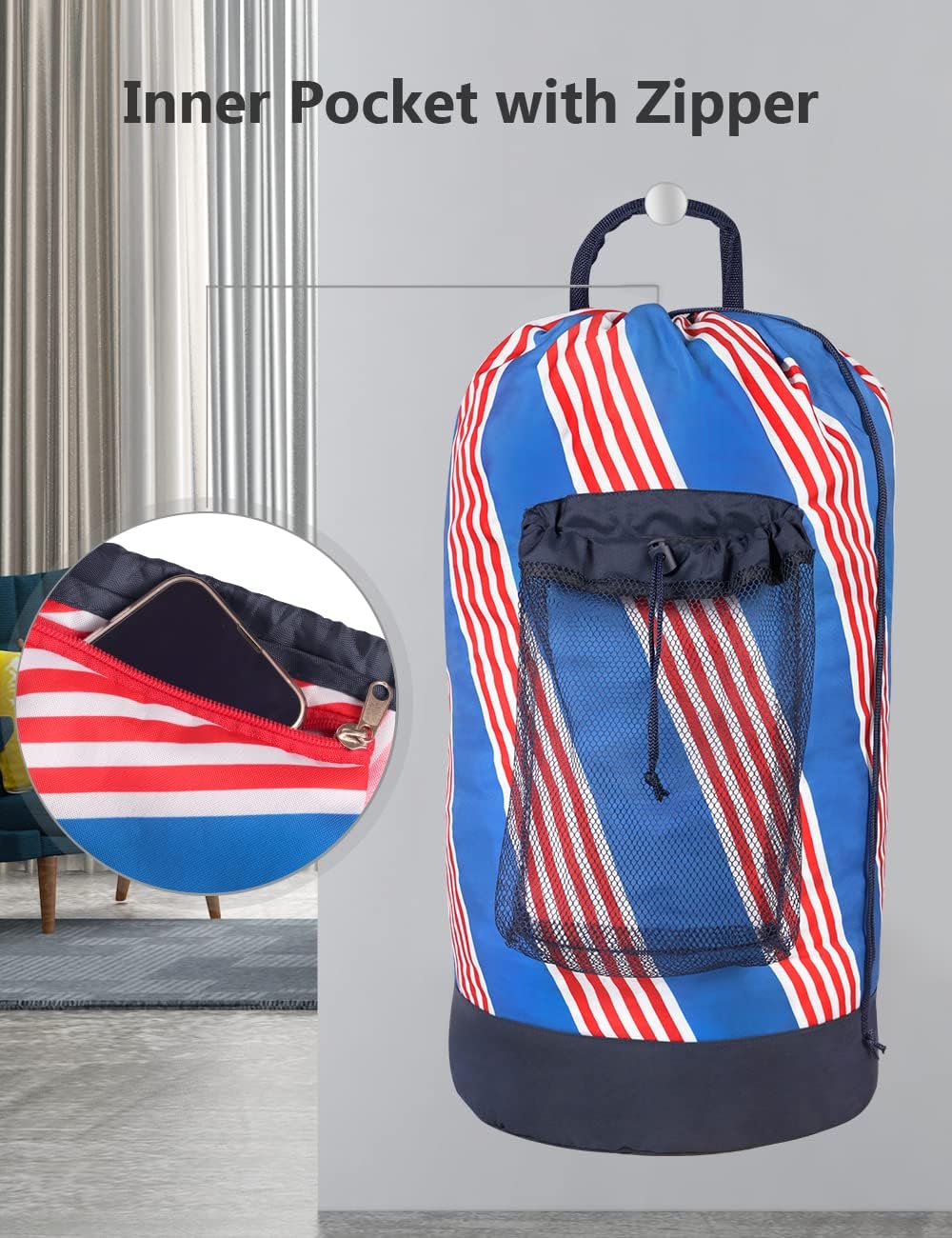 Dalykate Backpack Laundry Bag, Laundry Backpack with Shoulder Straps and Mesh Pocket Durable Nylon Clothes Hamper Bag with Drawstring Closure for College, Travel, Laundromat, Apartment