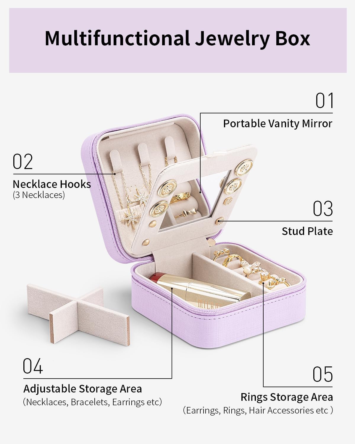 VLANDO Travel Jewelry Case - Bridesmaid Gifts for Women - Small Travel Jewelry Box, Mini Jewelry Organizer, Travel Essentials Gift for Teen Girl - Pink
