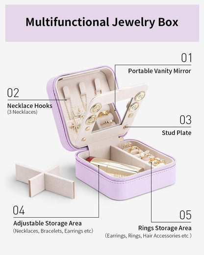 VLANDO Travel Jewelry Case - Bridesmaid Gifts for Women - Small Travel Jewelry Box, Mini Jewelry Organizer, Travel Essentials Gift for Teen Girl - Pink