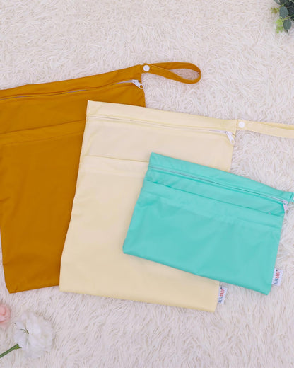 ALVA ALVABABY 3pcs Baby Cloth Diaper Wet/Dry Bags|Waterproof Reusable with Two Pockets|Travel, Beach, Pool, Daycare, Soiled Baby Items,Yoga,Gym Bag for Swimsuits or Wet Clothes 3L-ZM09 - Colors B