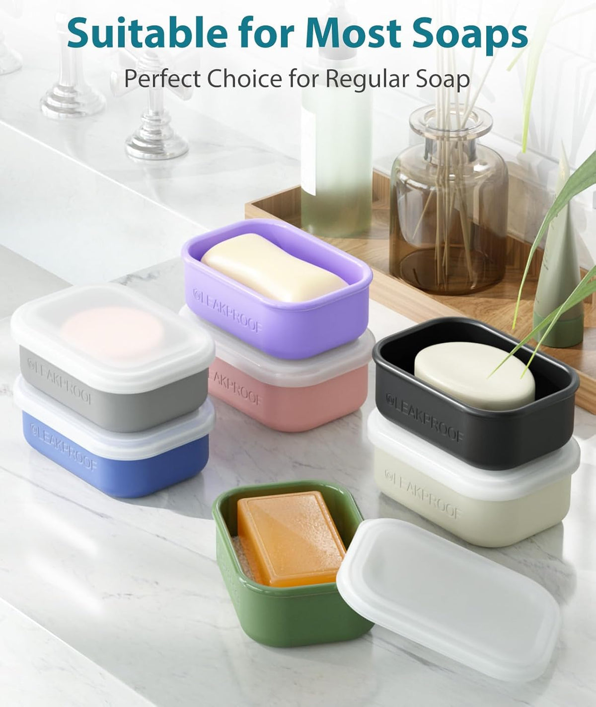 Quatish Compact Leakproof Travel Soap Case, Silicone Soap Box with Draining Layer, Enhanced Soap Container, Suitable for Camping, Gym, Bathroom, Outdoor Essentials, Green