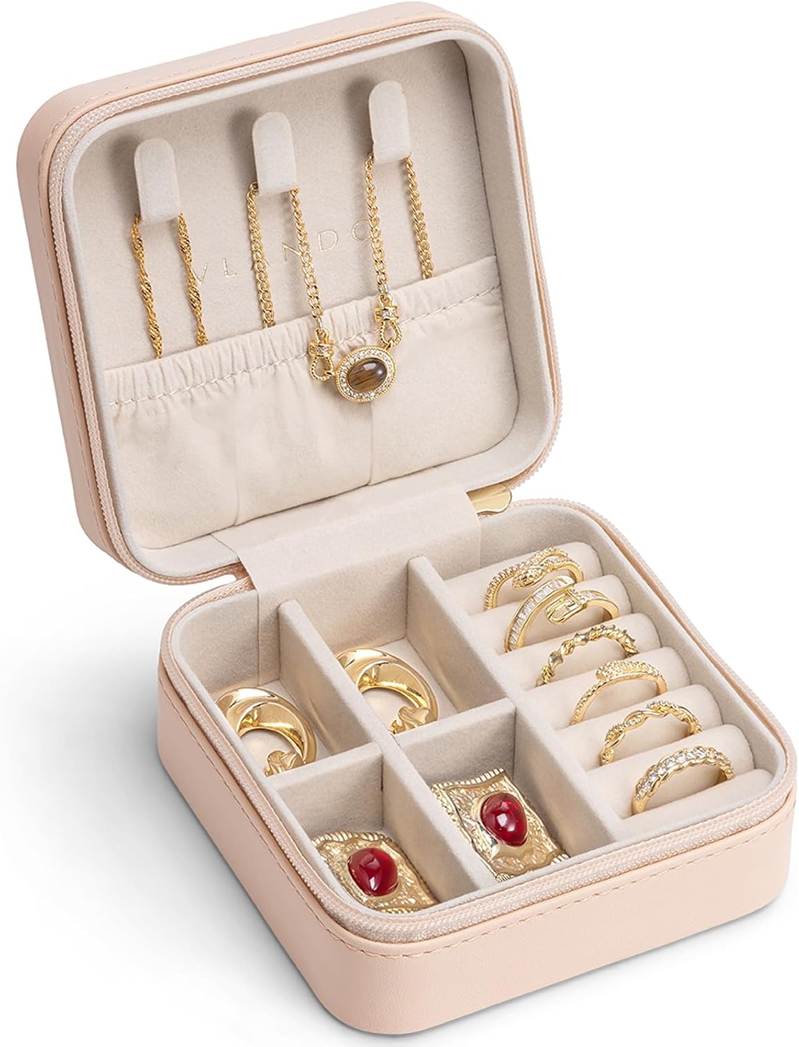 VLANDO Travel Jewelry Case - Bridesmaid Gifts for Women - Small Travel Jewelry Box, Mini Jewelry Organizer, Travel Essentials Gift for Teen Girl - Pink