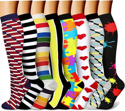 CHARMKING Compression Socks for Women & Men Circulation (8 Pairs) 15-20 mmHg Best Calf Socks Support for Athletic Cycling - Colors B