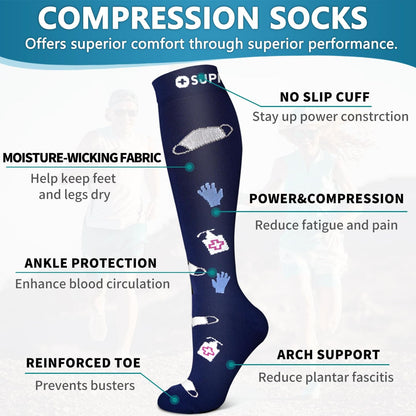 6 Pack Copper Compression Socks for Women and Men Circulation-Best Support for Medical,Running,Nursing,Athletic - Colors B
