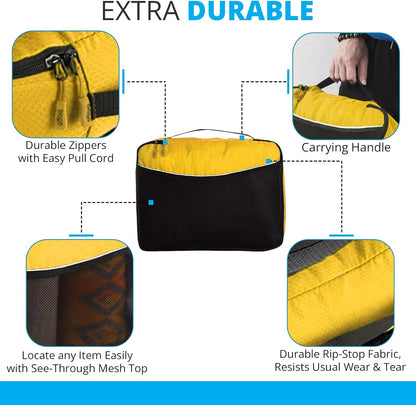 bago 7 Pcs Packing Cubes for Travel - 4 Travel Packing Cubes for Suitcases with 3 ZipLock Bags - Luggage Organizer Bags to Get Maximum Storage, Save Time & Effort to Pack (Green Red PurpleYellow)