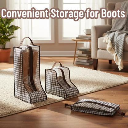Boot Bag, 3-Piece Houndstooth Boot Storage Set, Tall Boot Storage Bag and Short Boot Bag for Cowboy Boots, Dust-Proof Shoe Cover for Travel and Home Organization