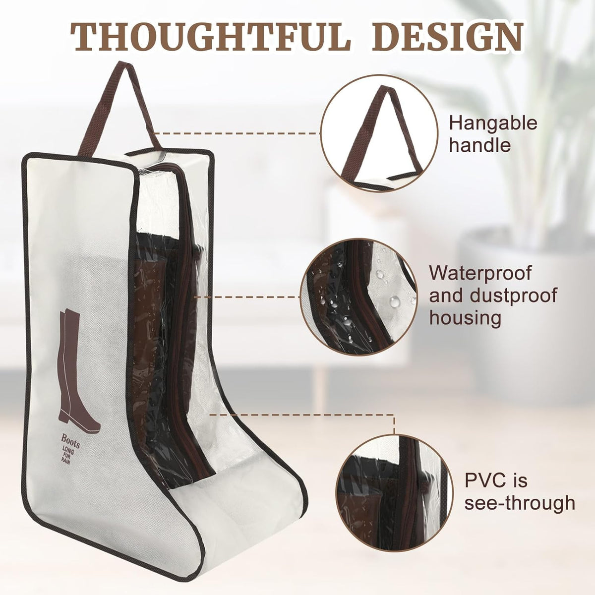 2 Pcs Tall Boot Bags for Cowboy Boots, Visualization Boot Storage Bag, Waterproof, Dustproof, Portable, Suitable for Travel and Daily Use, Foldable, Leather Shoes, Sports Shoes Storage (Cream White)