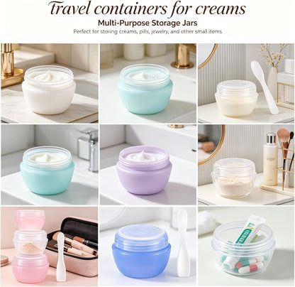 Travel Containers for Toiletries, 3 Size 0.35/0.7/1 OZ Sample Jars, TSA Approved Leak-proof Travel Size Toiletries Containers with Lids for Cosmetic Makeup Face Body Hand Cream