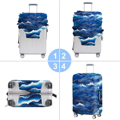 All Over Daisy Print Luggage Cover – Blue Suitcase Protector with White Floral Pattern, Washable Stretch Travel Case for 32-34 Inch Luggage,XL